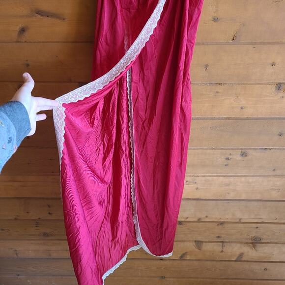 Vintage Burgundy Red Lace Slip Maxi Dress Lingerie Medium Cover Up 70's 80's - Picture 6 of 8